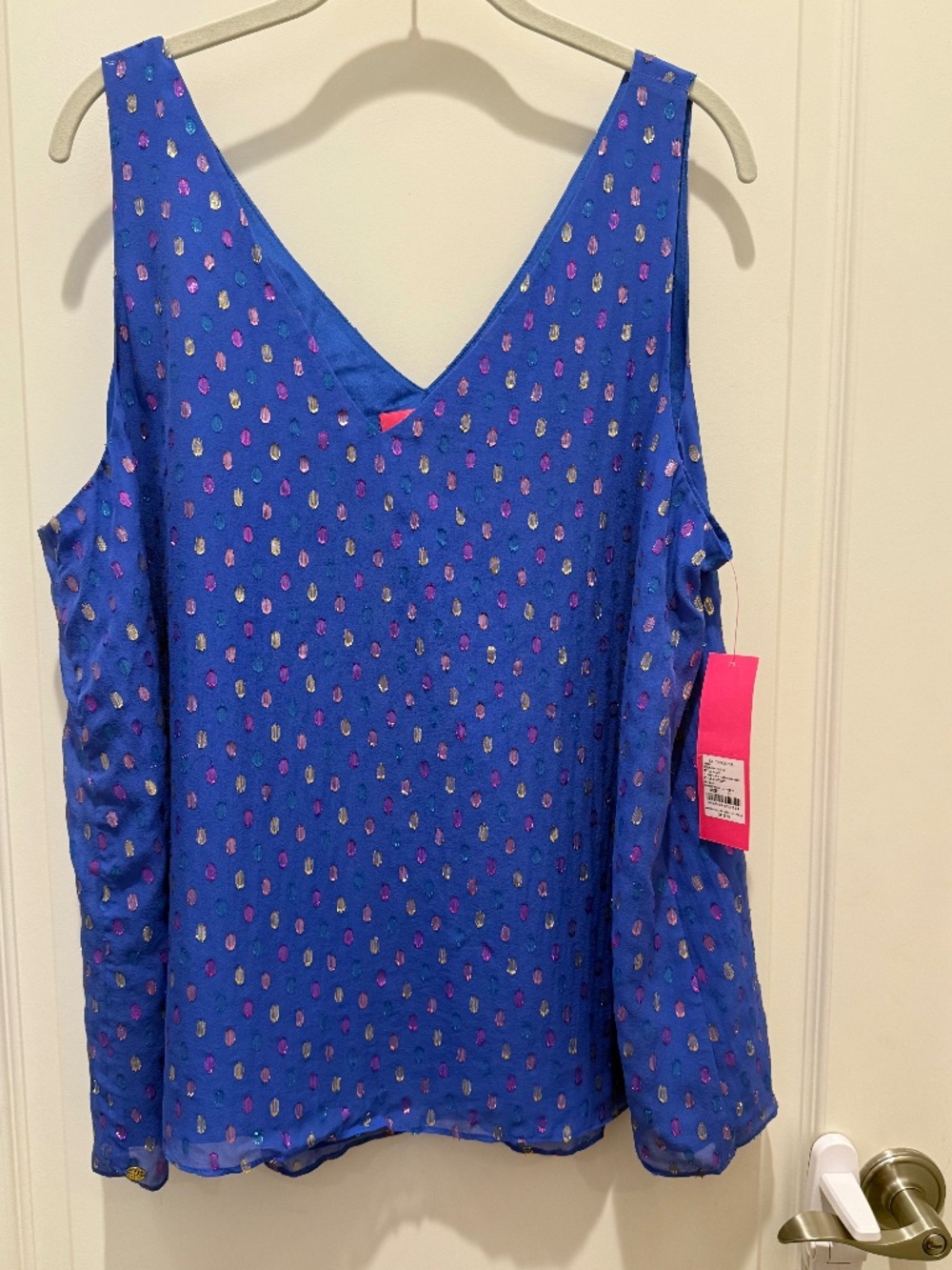 NWT Lilly Pulitzer Florin Silk Sleeveless V-Neck Shell, XL